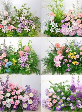 婚新品婚庆花森系排地排排花自然莫奈风仿真花礼TXIP台背景布置假