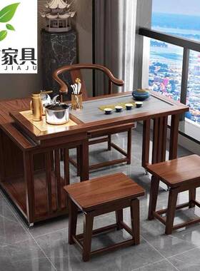 茶桌家用小茶茶台LQV实木小茶桌体具套装一户型新中式茶桌椅组合