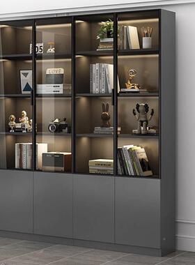 书柜BVI玻木璃展示柜实代现简约家书架置物架落地靠用墙经济型储