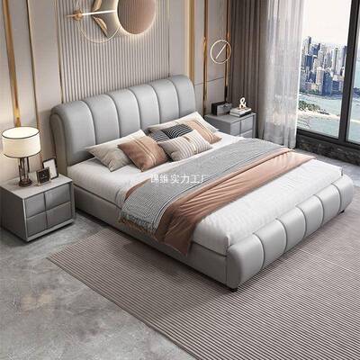 现代简约主卧双人床1见详情.8米床主意式奢卧婚床1.5m皮艺床轻厂