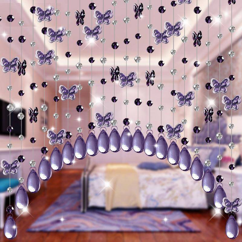 珠帘所水晶门帘玄关卧室客厅隔HMB免断帘厕过道水门帘装饰风蝴蝶