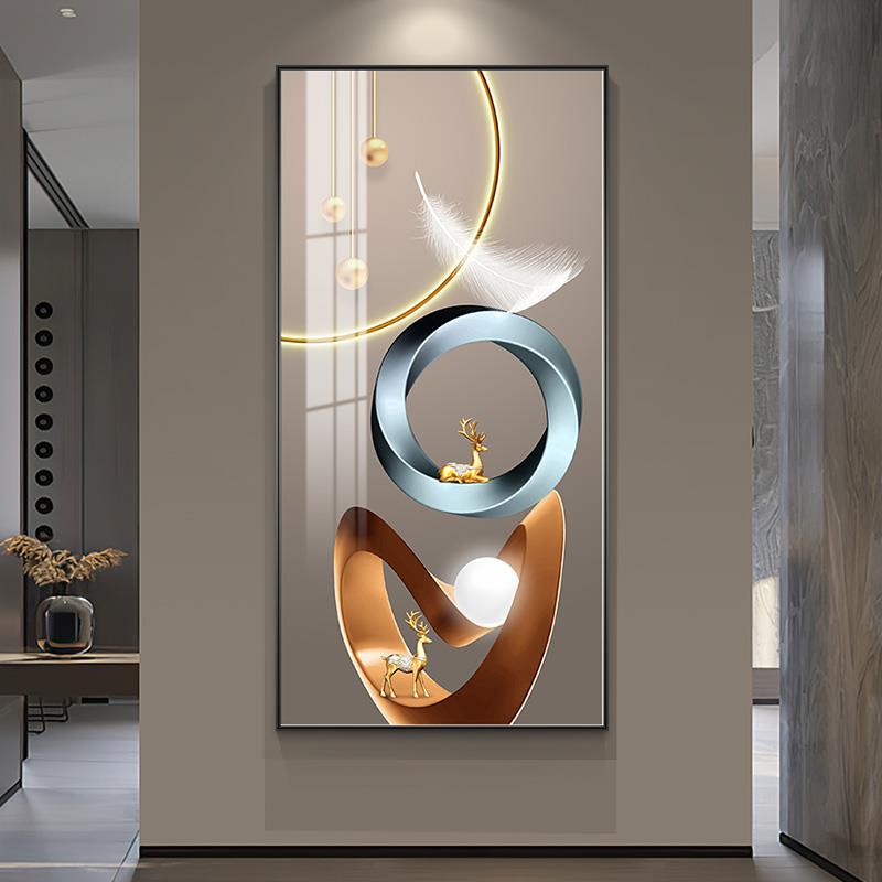 大气轻奢关装饰JWZ画入过户走代廊道正对门壁画简约现几何立体玄