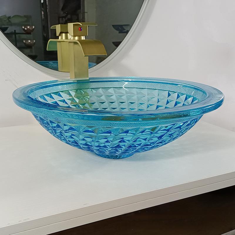 漱格纹透明彩色玻璃盆用水晶洗艺术盆加厚756玻璃圆迷家台上你盆