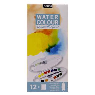 固300系列水彩体水彩料套颜货装 FEU初学者固体水彩现24色36色48色