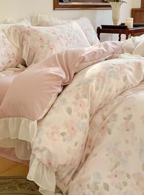 A类法式大花边套四件套云NGF朵水洗棉轻奢公纱主风双层被床单件三