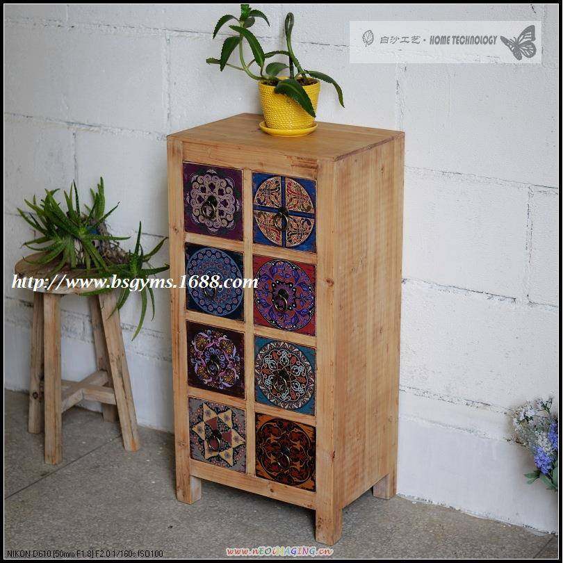 美式乡村具zakk抽a风彩绘8GFW立柜古实木家具zak典ka风家8斗柜