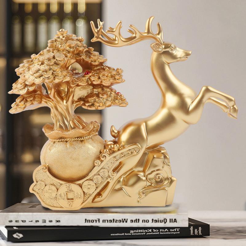 现代约麋鹿摆件办高公室358客厅电柜酒柜摆简件家居装饰品视档开