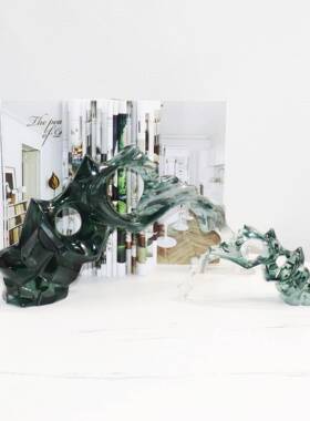 现代中式透新明树透脂37081墨绿色明板太湖石假山样房茶室软装饰