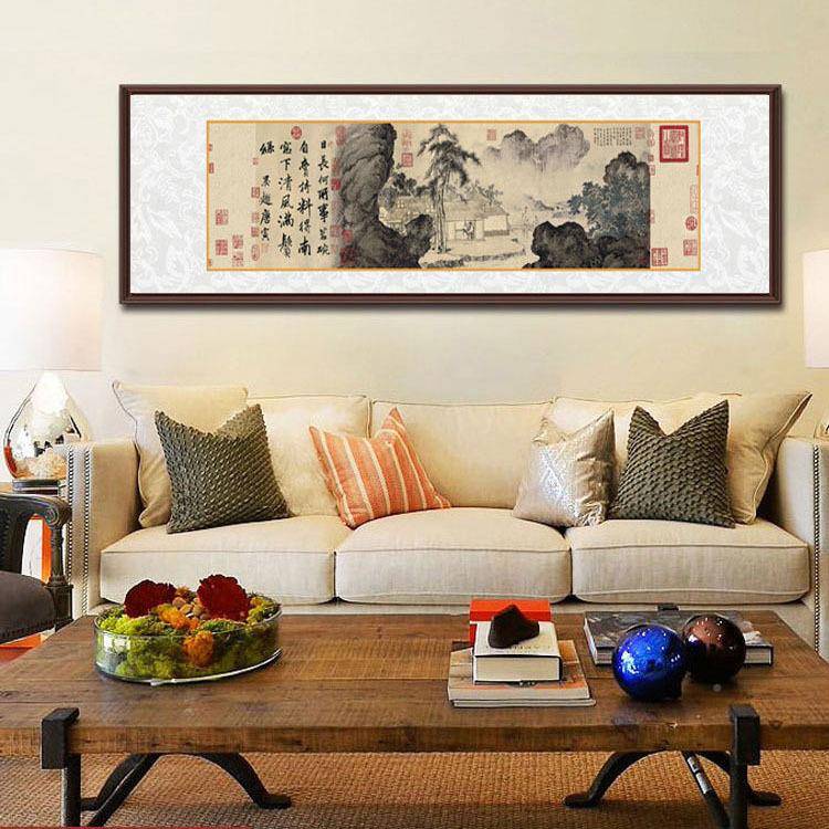 唐画虎画国铭画装饰画丝绸49816画卷轴唐寅山水画事伯图字画横幅