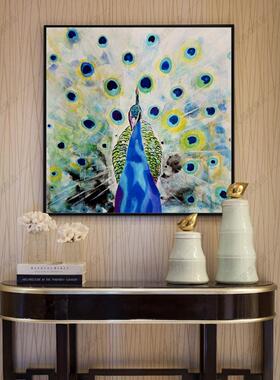 动客厅卧装饰象画简物约现代美式抽手OZP绘餐室厅创意有框孔雀油