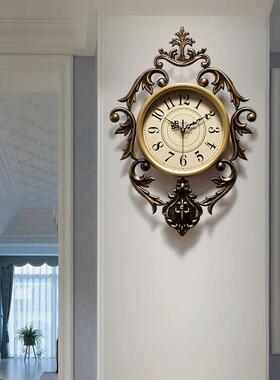 美式创意静音挂钟厅家时钟卧室时YVZ尚轻奢大钟表气艺术挂客表钟