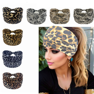 波西米亚时风尚豹纹瑜伽头带吸水宽结运动头巾的健身锻炼发带
