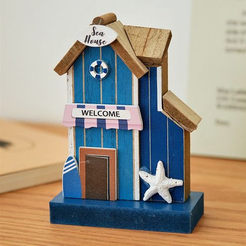 海洋风创意覆古立体木质小房子家居摆件挂饰圣诞装饰咖啡店饰品