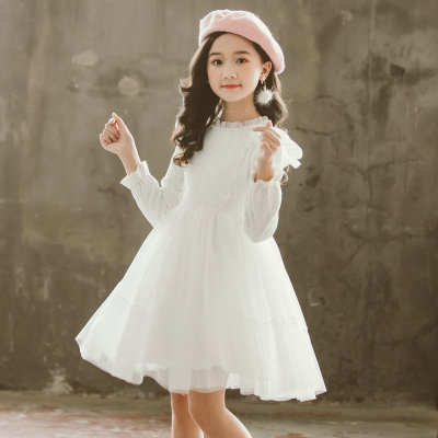 女童白色连衣裙儿童公主裙春秋冬裙子加绒小女孩婚纱裙装演出礼服