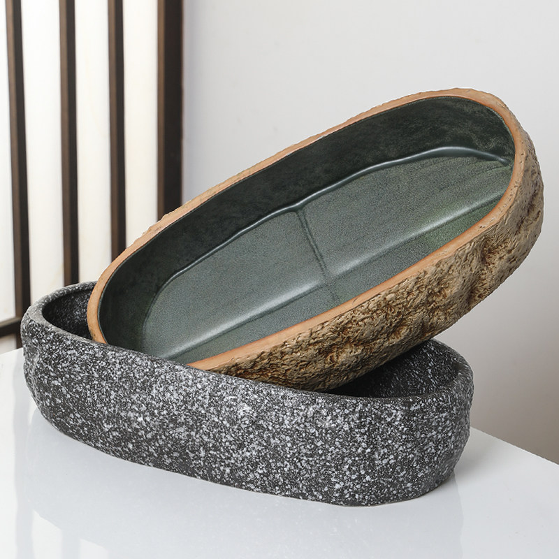 大口径无孔水仙花盆仿石陶瓷睡莲碗莲特大号水培花器养鱼鱼缸桌面