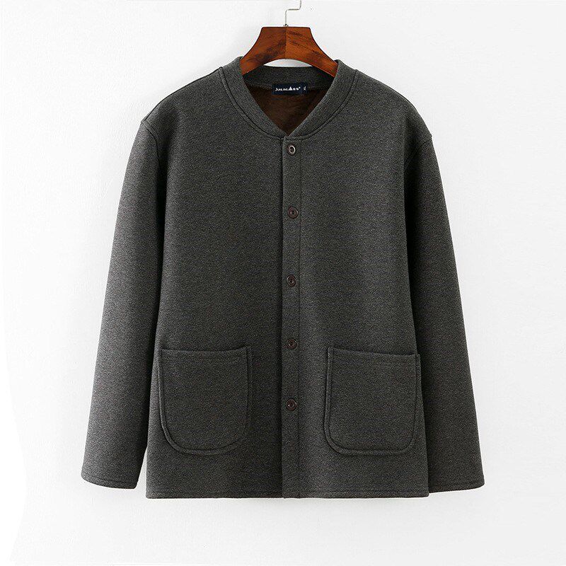 中老年人加绒加厚开衫爸爸秋冬装保暖衣纯棉外套男老人居家上衣男