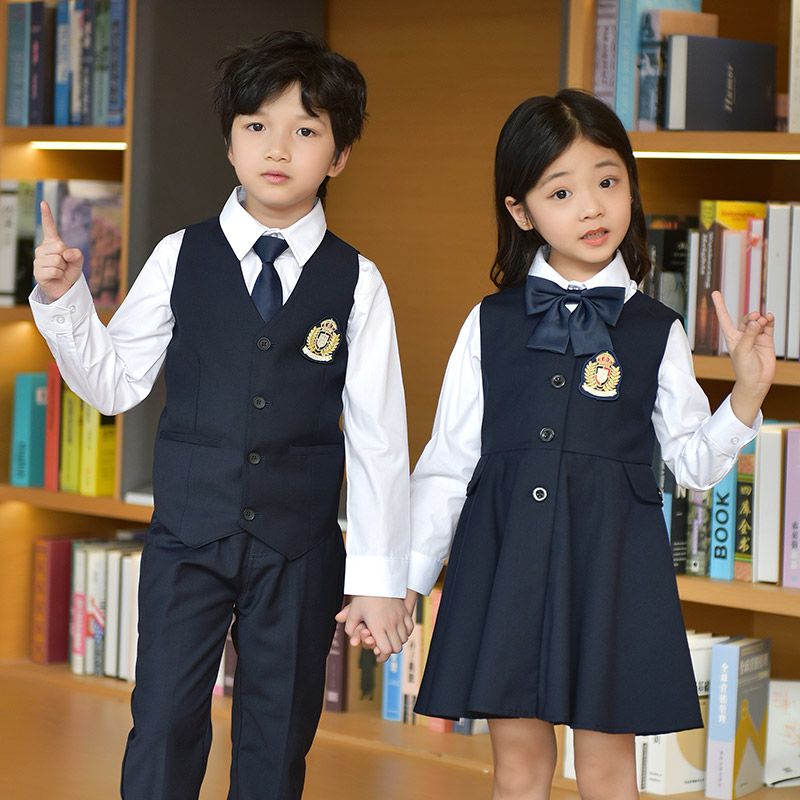 西装连衣裙校服套装马甲夏装英伦学院风春秋小学生班服幼儿园园服