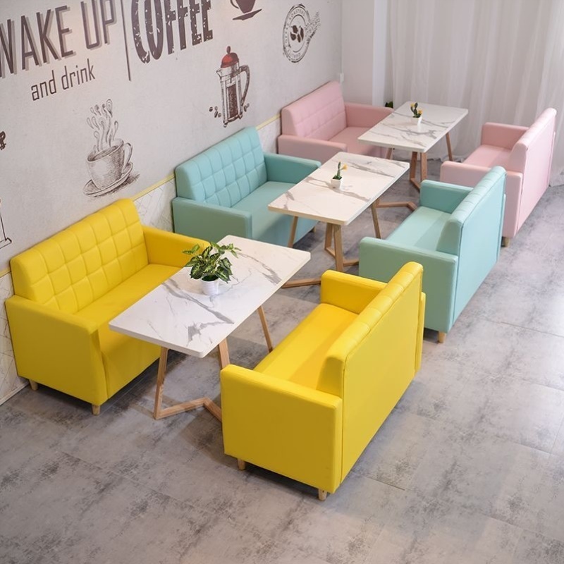 奶茶店沙发桌椅组合卡座双人简约清新ins网红铁艺餐饮甜品店桌椅