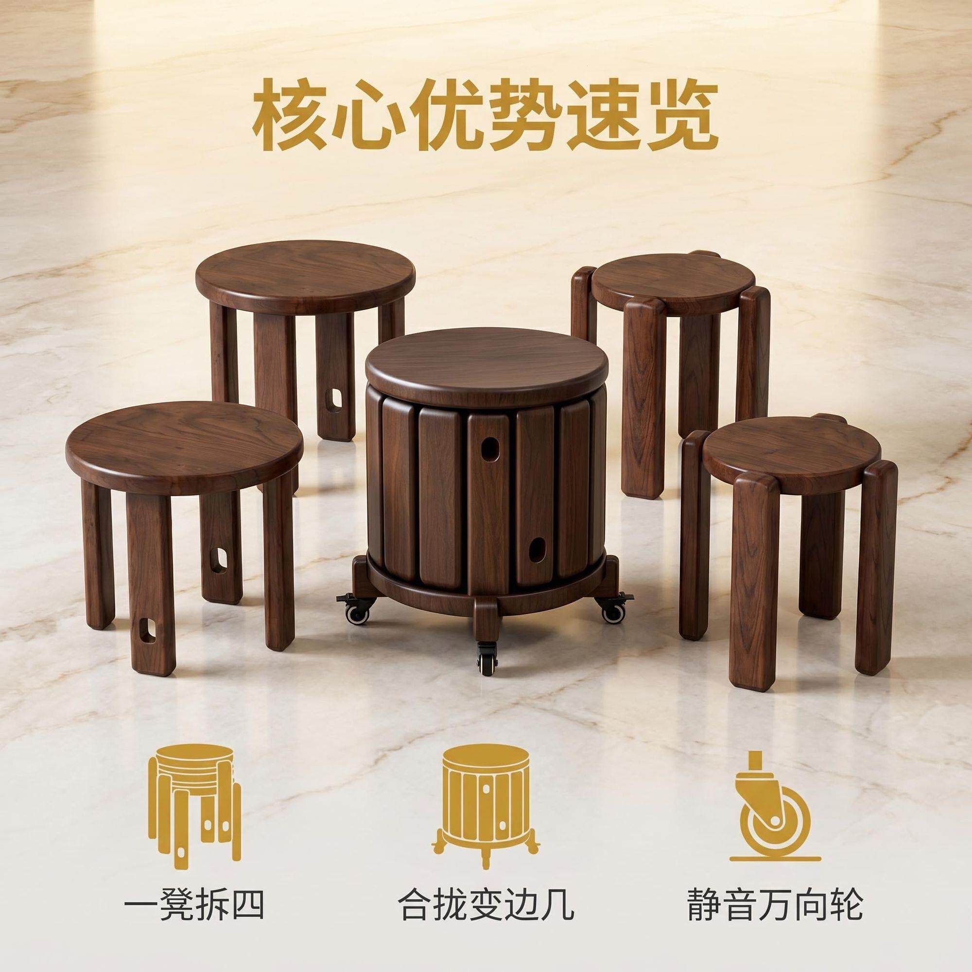 进口橡胶木儿童叠叠凳实