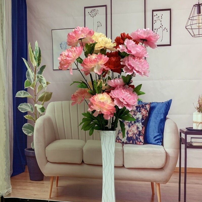 仿真牡丹花客厅落地花束插花摆设绢花摆件假花装饰塑料花干花布花