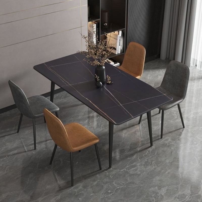 轻奢岩板餐桌组合现代简约家用小户型长方形餐厅北欧大理石饭桌椅