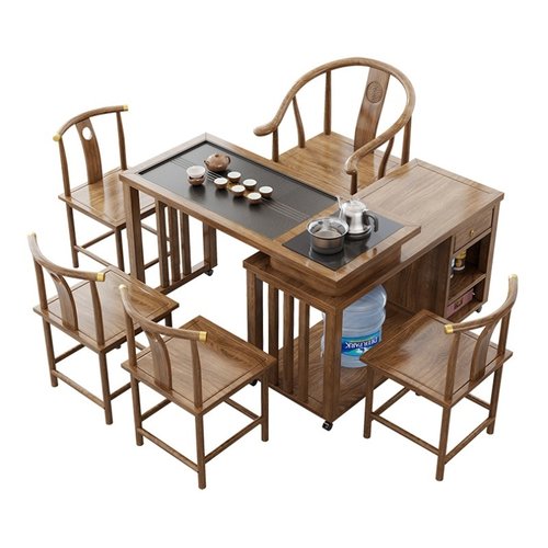 中式茶桌小型家用泡茶台阳台客厅360旋转一体家用移动式茶台茶几