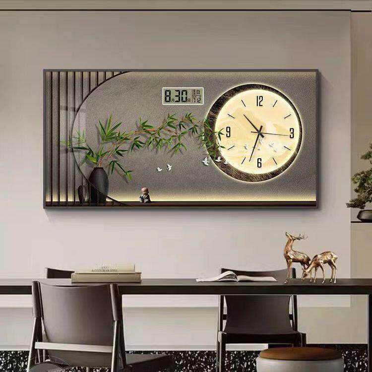 新款中式餐厅装饰画带钟