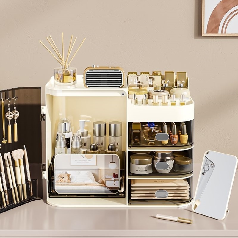 化妆品收纳盒收纳桌面置物架抽屉式防尘护肤品大容量口红梳妆台