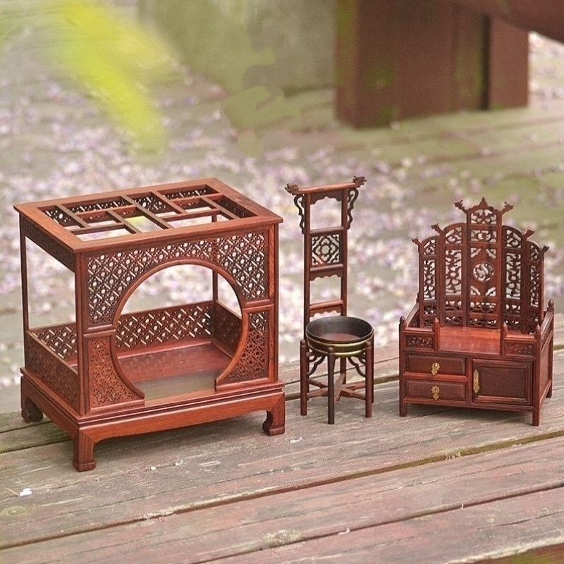 红木微型家具模型迷你实木雕刻椅子红酸枝摆件仿古圈椅官帽椅屏风