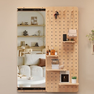 实木洞洞板穿衣镜推拉隐藏式定制高颜值客厅隐形玄关一体式赠配件