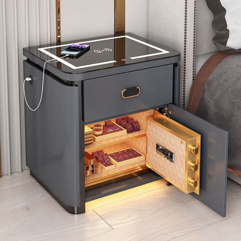 智能无线充电床头柜保险柜一体隐形多功能指纹解锁卧室保险箱带锁