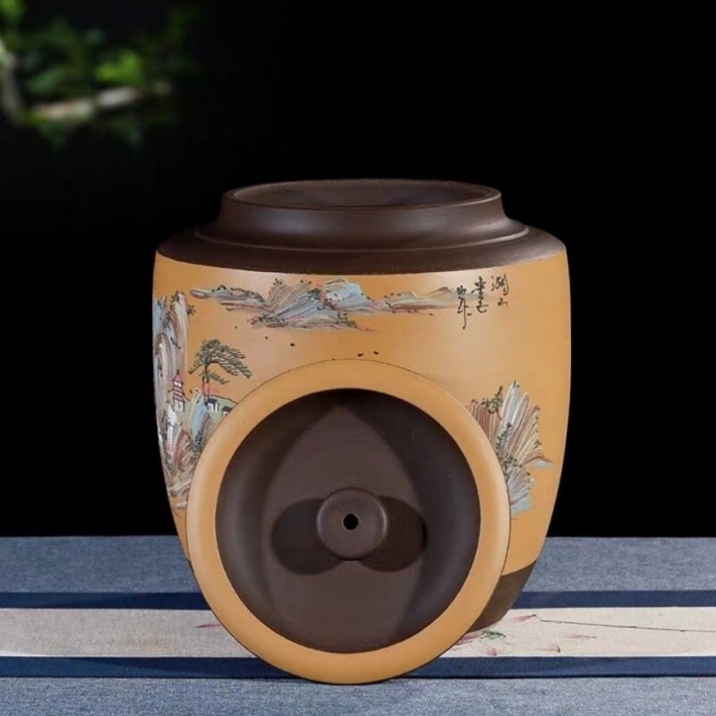 宜兴厂家直供紫砂水缸大号全手工泥绘山水上抽水款龙头两用款家用