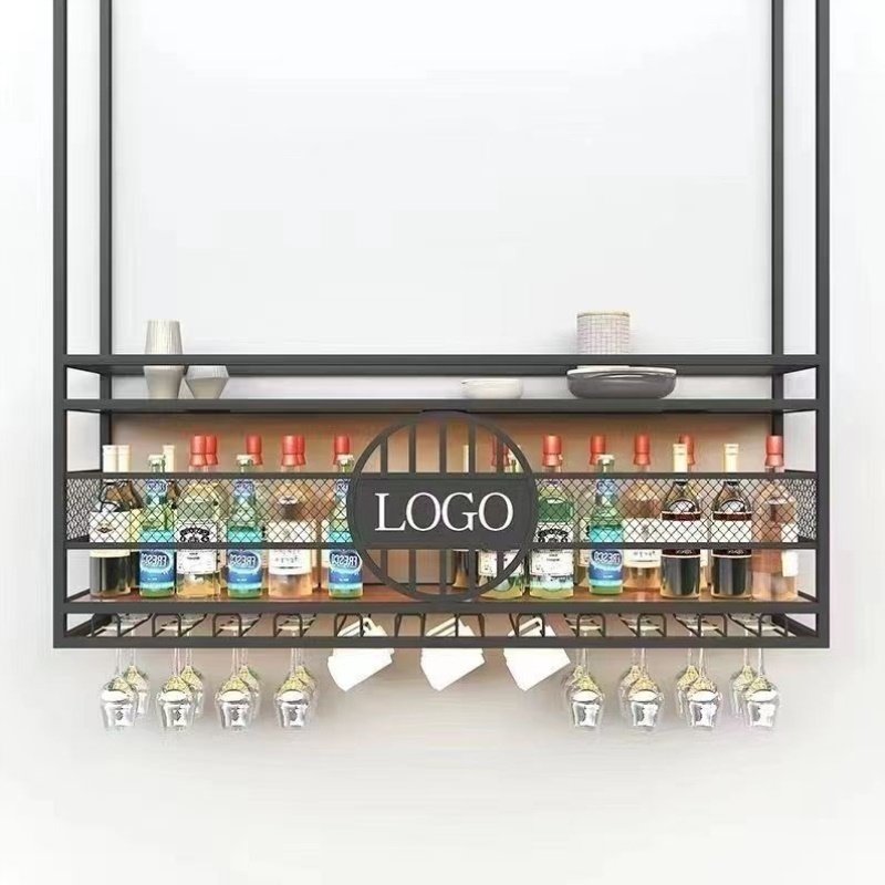 铁艺高脚酒架-酒吧展示架-定制倒挂酒柜-时尚悬挂式红酒置物架