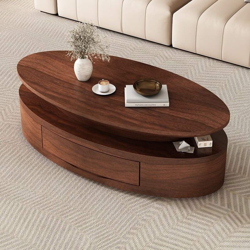 意式椭圆形古风茶几简约现代实木小户型组合客厅家用胡桃木高级