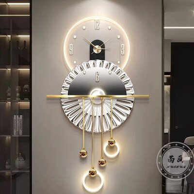 现代轻奢入户玄关装饰画高级感立体灯饰发光餐厅壁画客厅钟表挂画