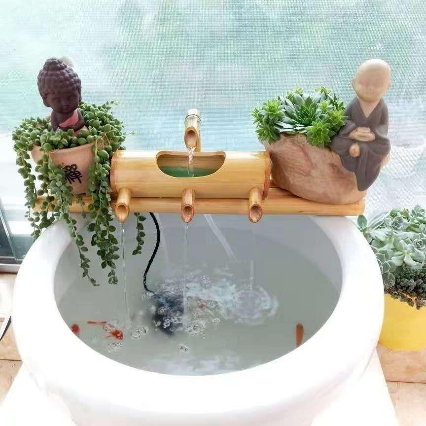 鱼缸竹子流水摆件水池竹