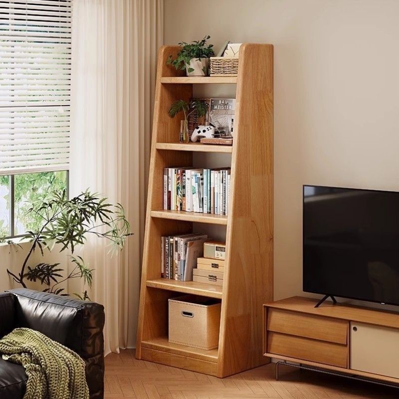 实木梯形置物架书架阶梯式置物架书房儿童书架落地客厅一体储物架