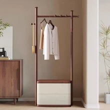 全实木衣帽架家用落地挂衣架可坐卧室轻奢简约衣服架床头柜一体式