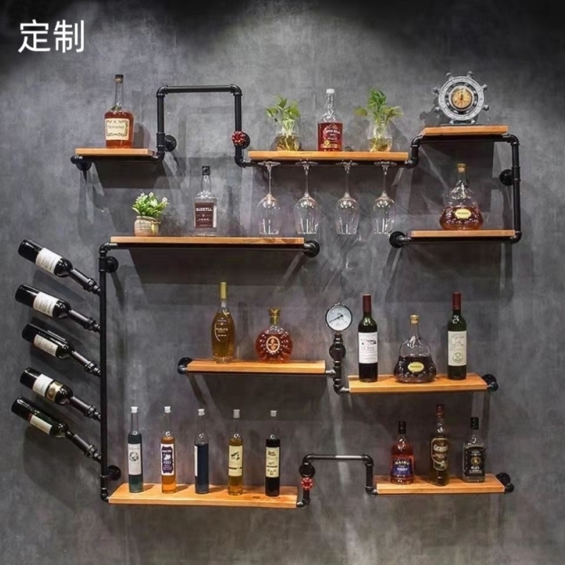 复古工业风铁艺墙上置物架壁挂红酒架摆件墙壁装饰收纳架酒吧挂墙