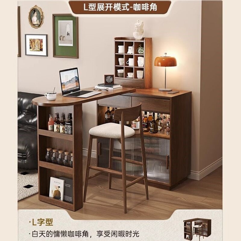 高端吧台桌子小户型客厅伸缩移动一体餐边柜隔断柜多功能边几酒桌