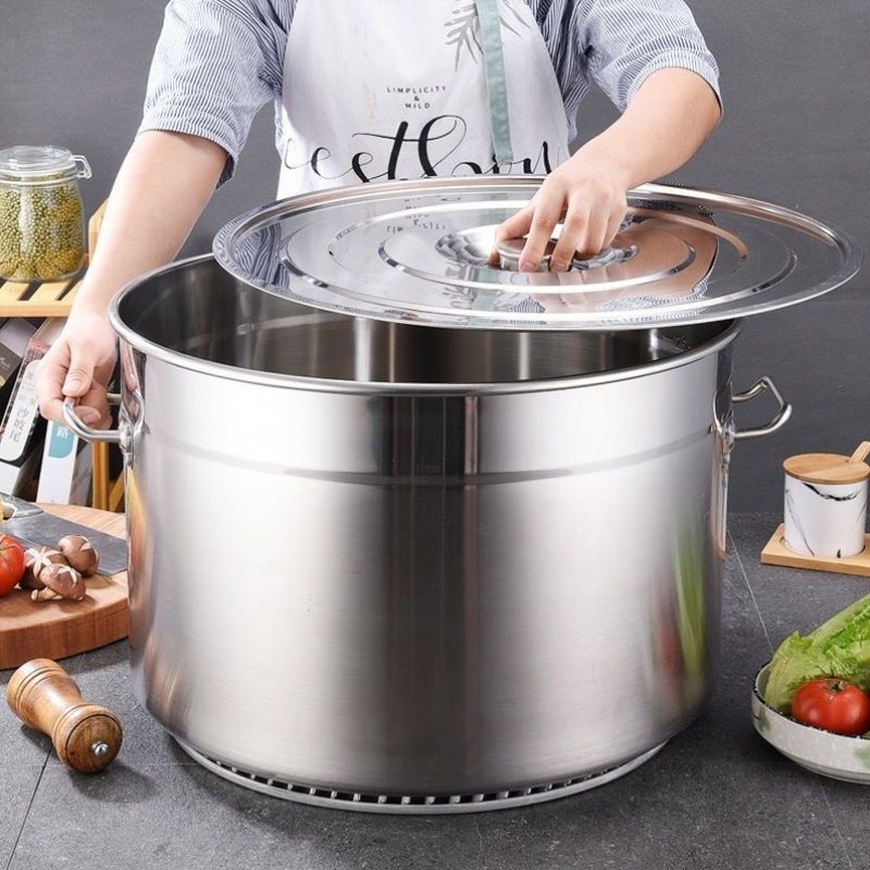 304不锈钢节能翅片汤锅汤桶带盖加厚大容量卤水锅卤肉桶3层复合底