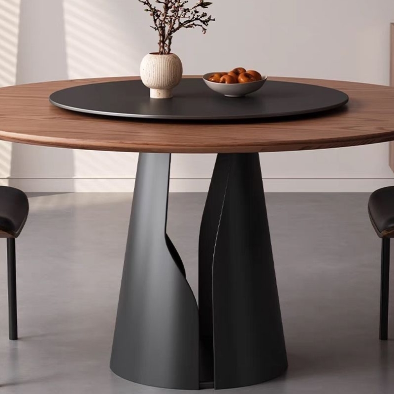 中古风白蜡木餐桌椅实木组合圆形餐桌家用小户型简约复古圆桌饭桌