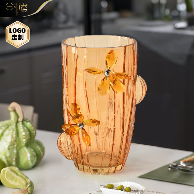 轻奢新款小清新仙人掌透明玻璃花瓶水培植物敞口艺术插花器高级感,电子元器件市场,电线扎带/束线带,淘宝优惠券,粉丝福利购,淘宝优惠卷