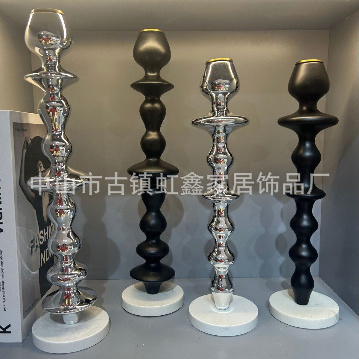 中古现代样板间售楼处餐厅餐桌桌面做旧蜡烛台装饰品摆件卧室氛围