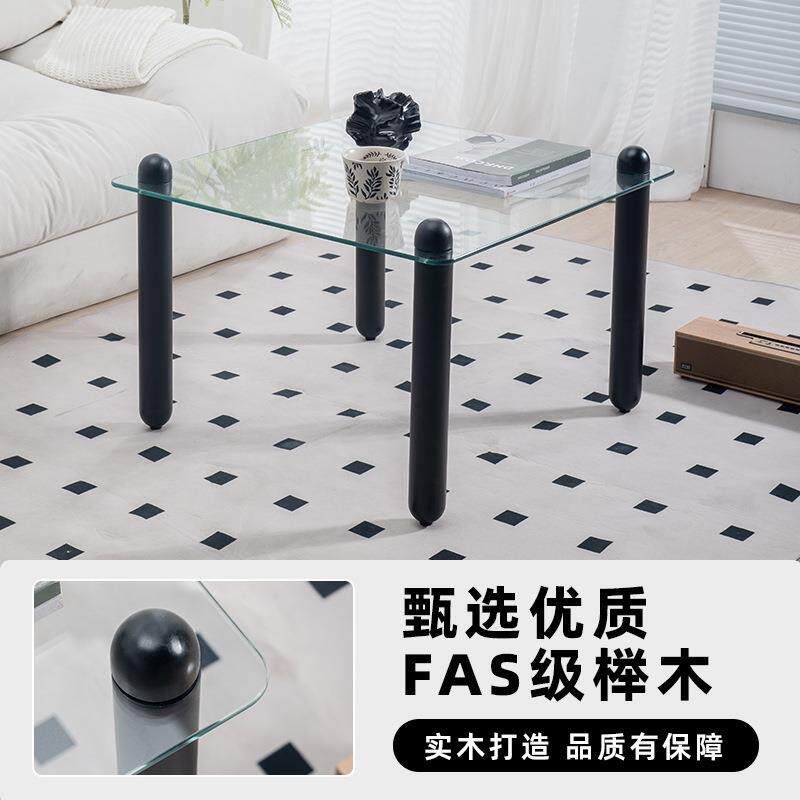 复古实木茶几简约现代小户型客厅家用方形钢化玻璃设计感小桌子