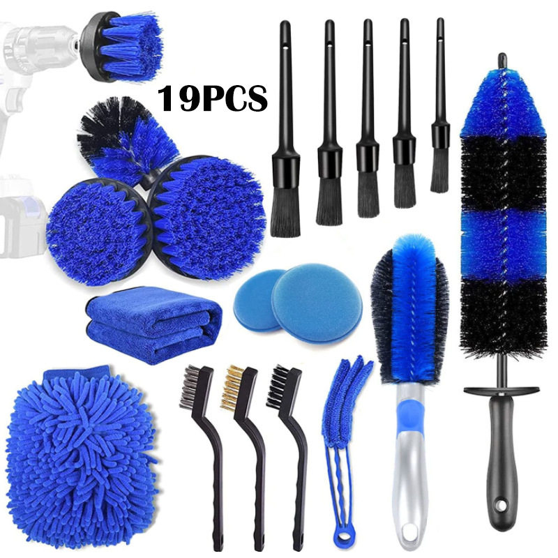 跨境热卖汽车轮毂清洁刷19件套细节刷清洁套装缝隙除尘清洁刷套装