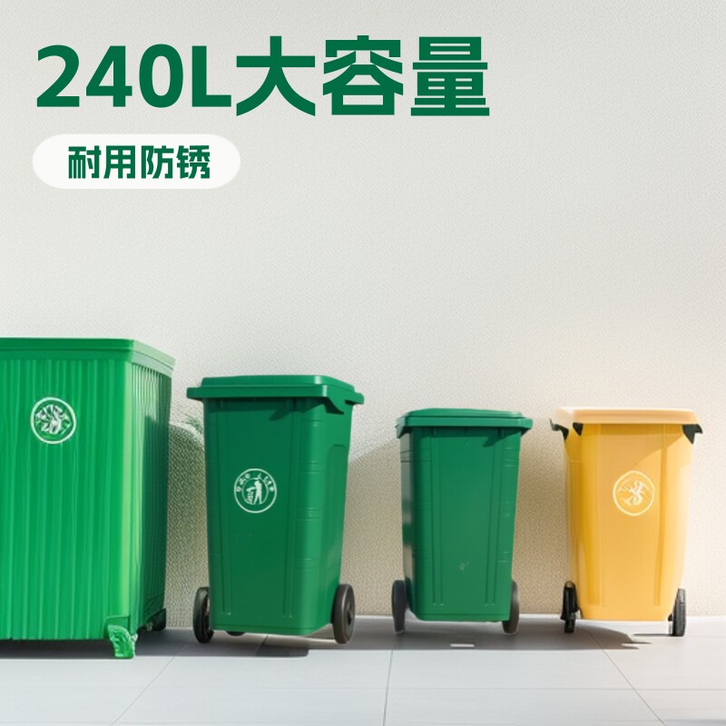 120升铁质垃圾桶带盖带轮防火镀锌板240l环卫分类垃圾箱专用单桶