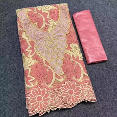 2.5yards lace fabric+2.5 Perfume bazin+Africa tie非洲布家纺