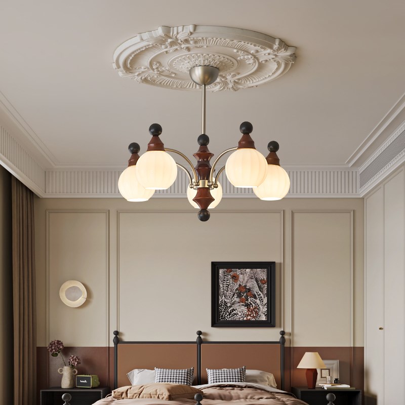 铭琢灯饰中古风客厅灯吊灯护眼玻璃餐厅卧室灯具高档原木风胡桃木