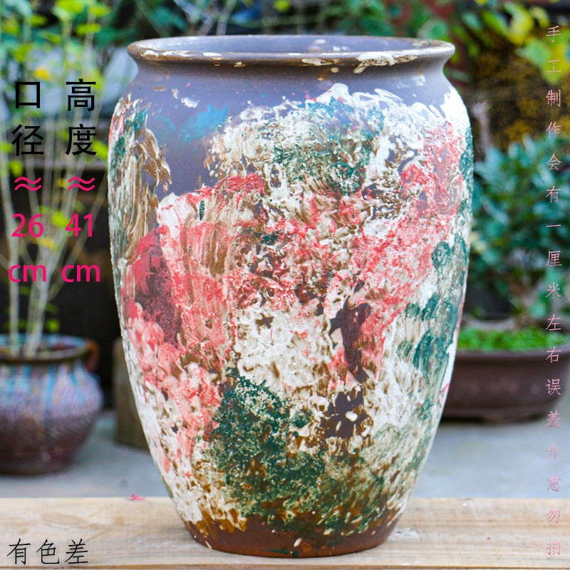 特大号彩色陶瓷粗陶透气花盆简约阳台室内地面种植发财树绿植盆栽